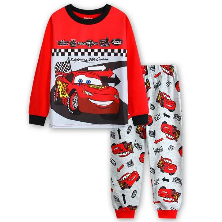 Kids Lightning McQueen Pajama Set, Cotton Long Sleeve T-Shirt & Pants, Cartoon Car Sleepwear
