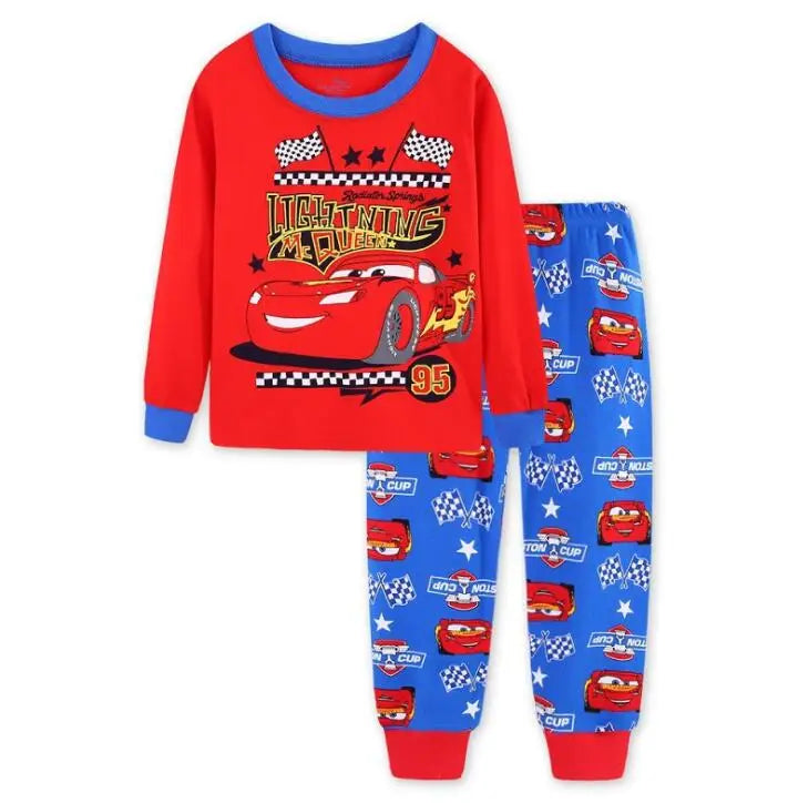 Kids Lightning McQueen Pajama Set, Cotton Long Sleeve T-Shirt & Pants, Cartoon Car Sleepwear