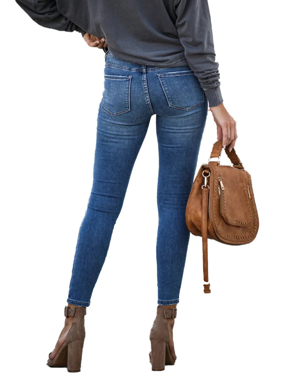 Women’s Black & Blue Skinny Jeans, Slim Elastic Denim, Ankle-Length Casual Pencil Pants