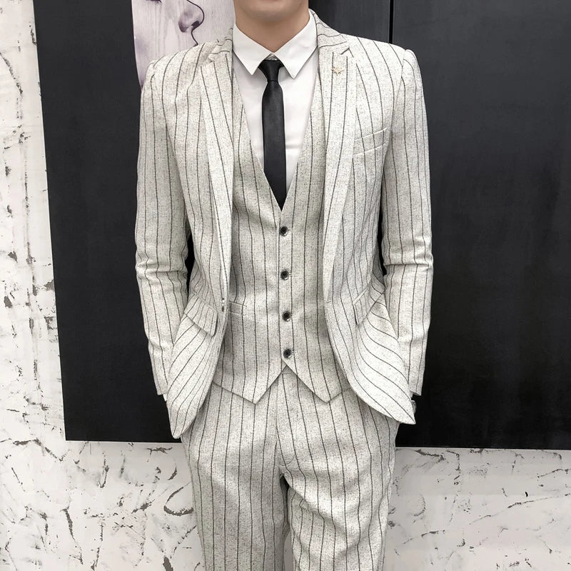 Striped 3-Piece Men's Suit, Slim Fit, Casual Wedding Tuxedo