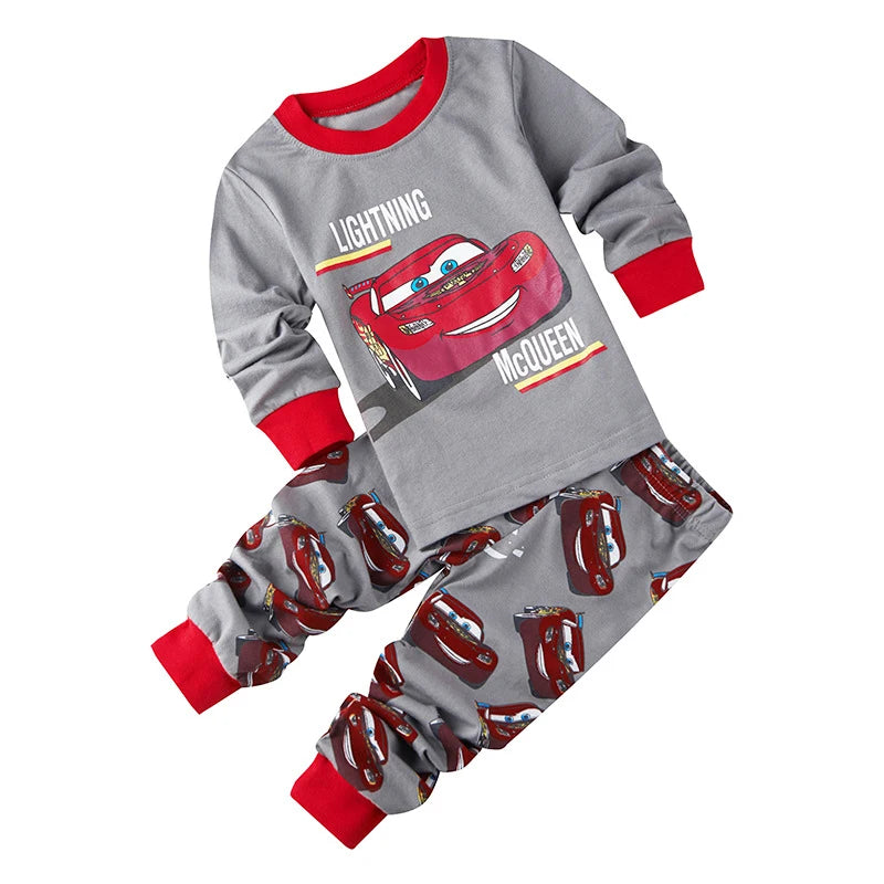 Kids Lightning McQueen Pajama Set, Cotton Long Sleeve T-Shirt & Pants, Cartoon Car Sleepwear