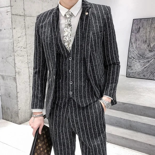 Striped 3-Piece Men's Suit, Slim Fit, Casual Wedding Tuxedo