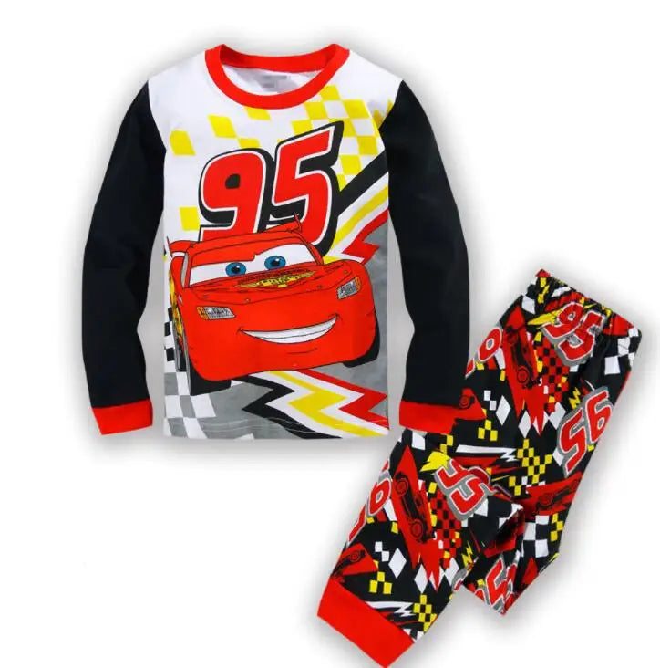 Kids Lightning McQueen Pajama Set, Cotton Long Sleeve T-Shirt & Pants, Cartoon Car Sleepwear