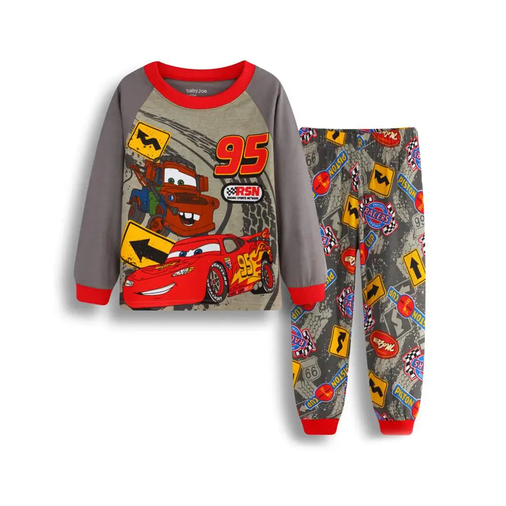Kids Lightning McQueen Pajama Set, Cotton Long Sleeve T-Shirt & Pants, Cartoon Car Sleepwear