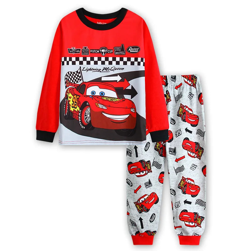 Kids Lightning McQueen Pajama Set, Cotton Long Sleeve T-Shirt & Pants, Cartoon Car Sleepwear