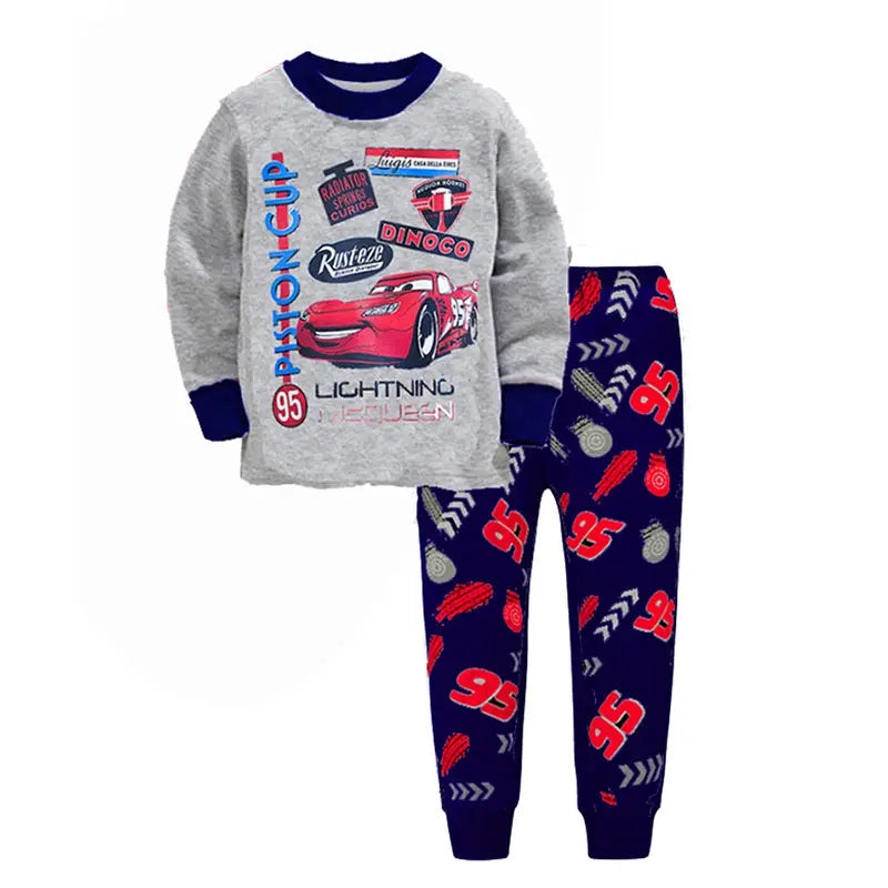 Kids Lightning McQueen Pajama Set, Cotton Long Sleeve T-Shirt & Pants, Cartoon Car Sleepwear