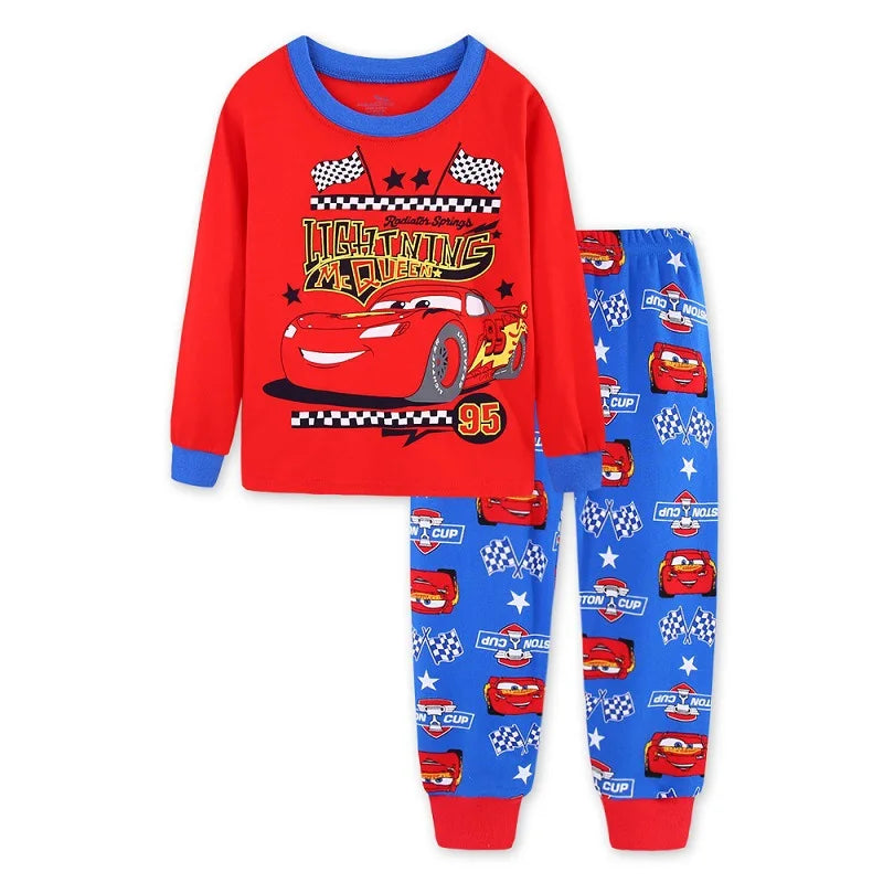 Kids Lightning McQueen Pajama Set, Cotton Long Sleeve T-Shirt & Pants, Cartoon Car Sleepwear