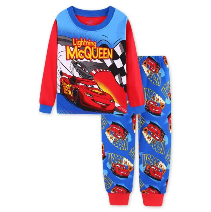 Kids Lightning McQueen Pajama Set, Cotton Long Sleeve T-Shirt & Pants, Cartoon Car Sleepwear