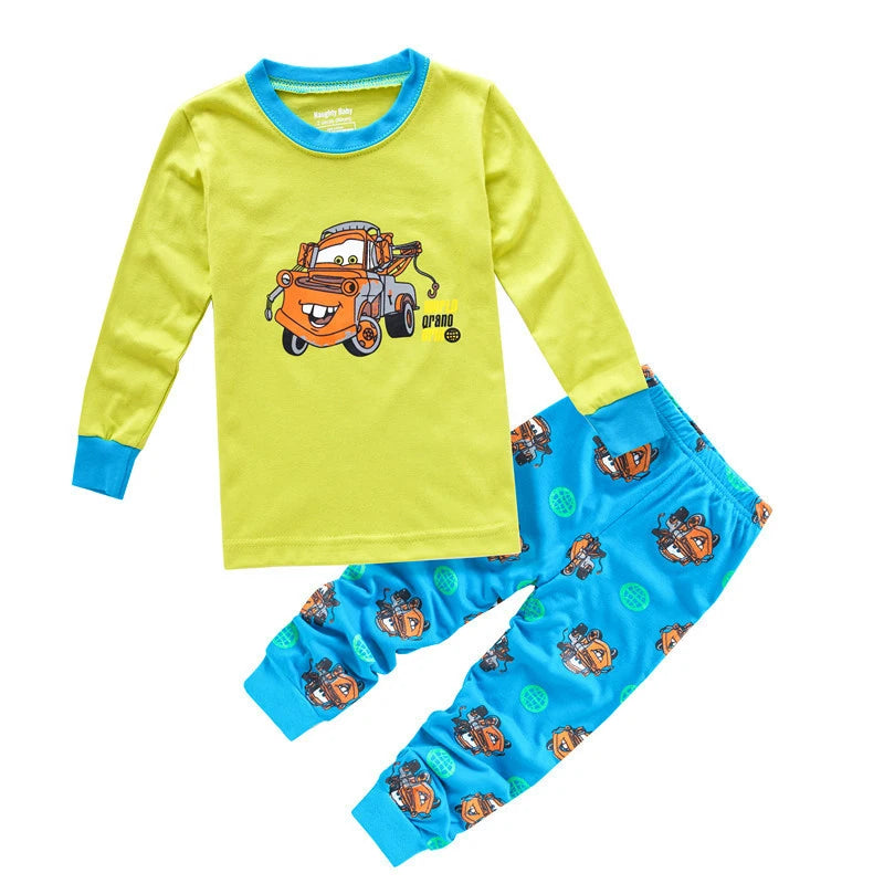Kids Lightning McQueen Pajama Set, Cotton Long Sleeve T-Shirt & Pants, Cartoon Car Sleepwear