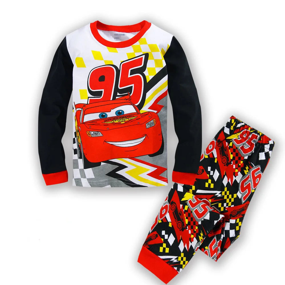 Kids Lightning McQueen Pajama Set, Cotton Long Sleeve T-Shirt & Pants, Cartoon Car Sleepwear