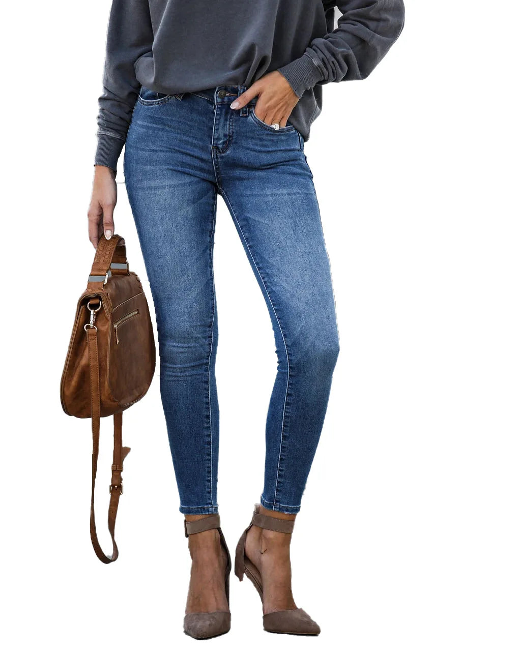Women’s Black & Blue Skinny Jeans, Slim Elastic Denim, Ankle-Length Casual Pencil Pants