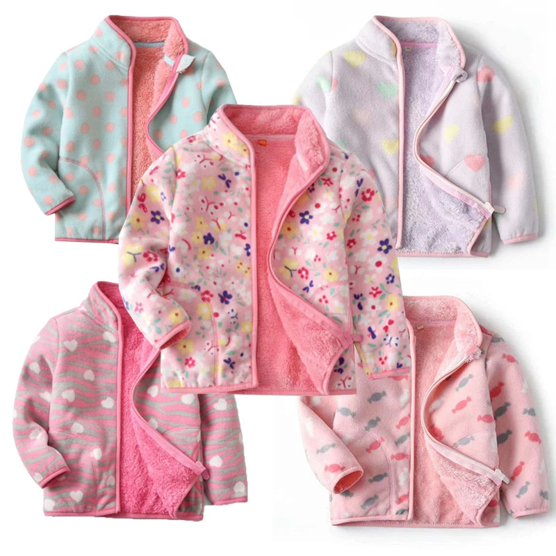 Jumping Meters Girls Fleece Jackets, Winter & Autumn Baby Coats with Flowers