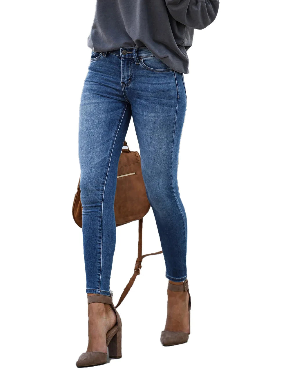 Women’s Black & Blue Skinny Jeans, Slim Elastic Denim, Ankle-Length Casual Pencil Pants