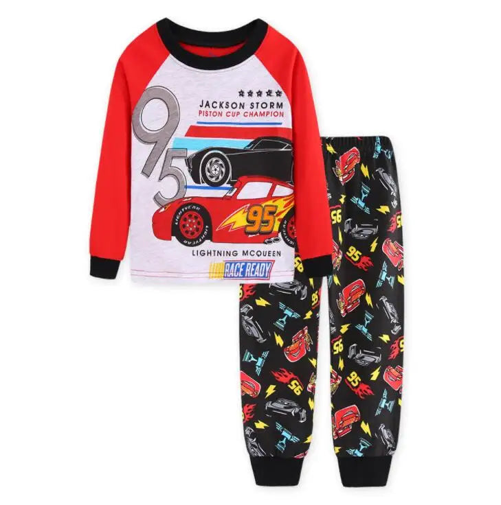 Kids Lightning McQueen Pajama Set, Cotton Long Sleeve T-Shirt & Pants, Cartoon Car Sleepwear
