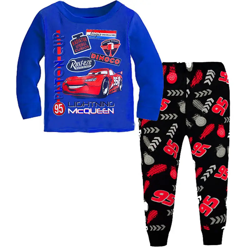 Kids Lightning McQueen Pajama Set, Cotton Long Sleeve T-Shirt & Pants, Cartoon Car Sleepwear