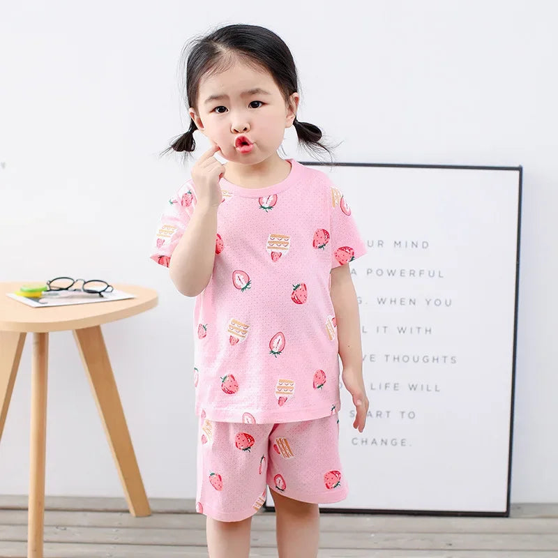 2-10 Years Kids PJs, Cotton Summer Pajama Set for Boys & Girls, Short Sleeves Sleepwear