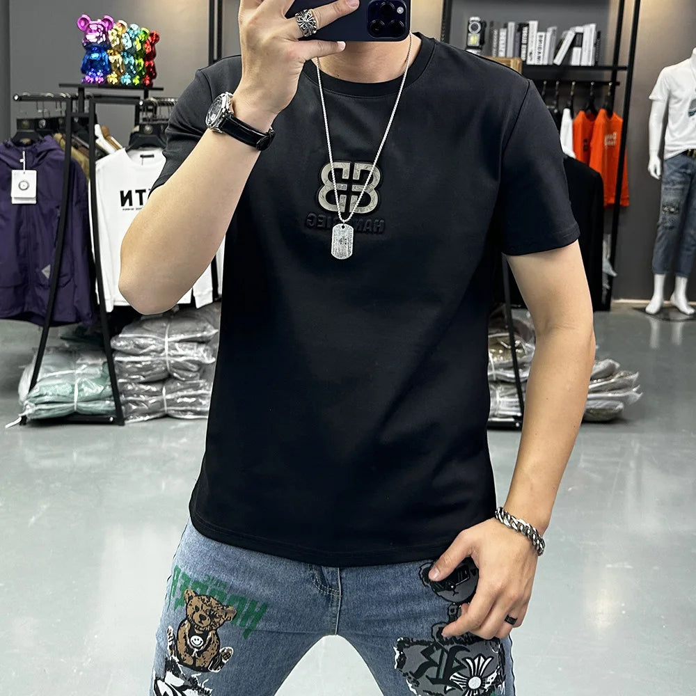 Minimalist 3D Letter T-Shirt Slim Fit Summer Tee