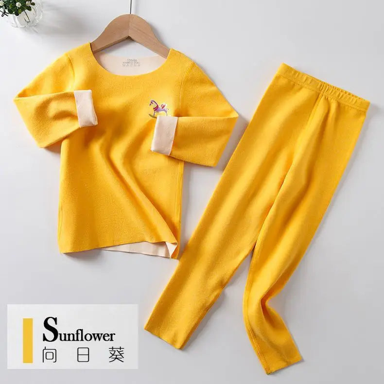 Children's Thermal Underwear Set, Fleece Cotton Long Johns for Boys & Girls