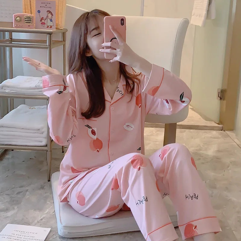 Women’s V-Neck Pajama Set – Button Down Top & Trousers Sleepwear
