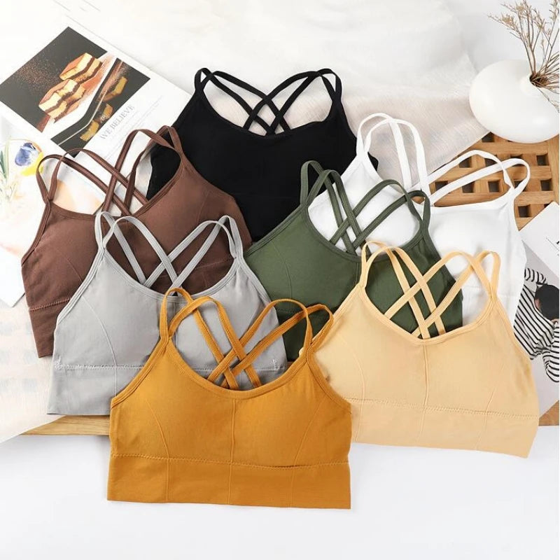 Women’s Cross Strap Tank Top, Breathable Sports Bra, Solid Color Yoga Bra