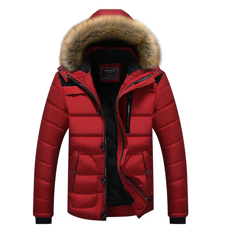Men’s Hooded Long Down Winter Coat, Thick Warm Parka, Windproof Wool Liner