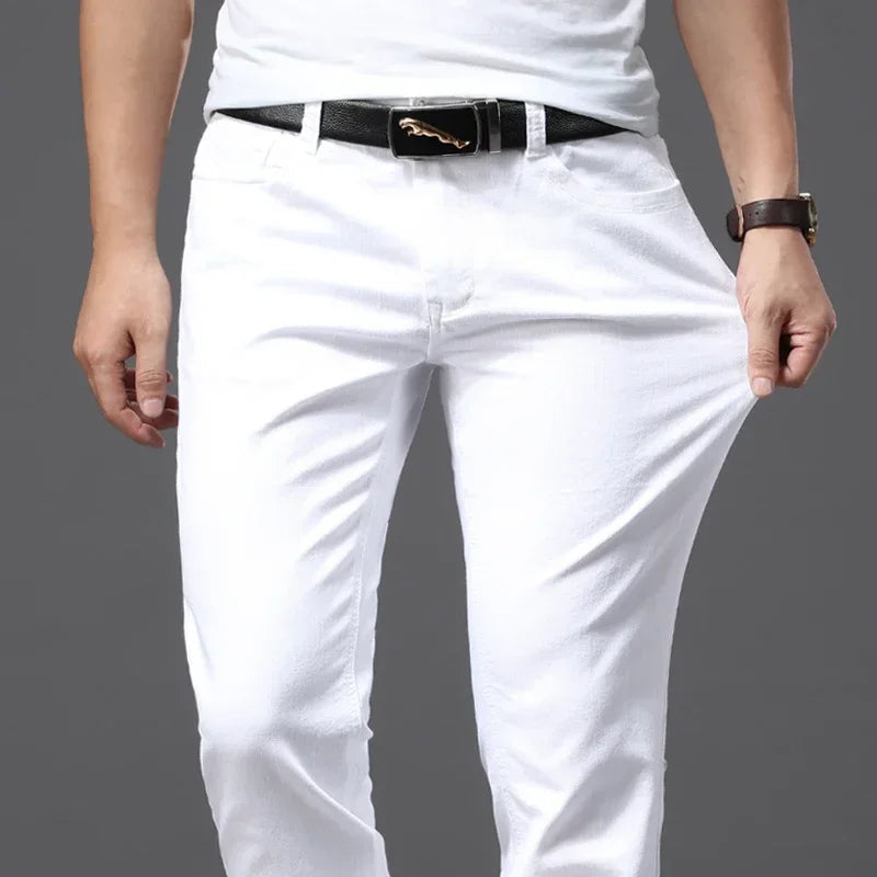 Slim Fit Elastic Jeans Stretch Casual Business Trousers for Men