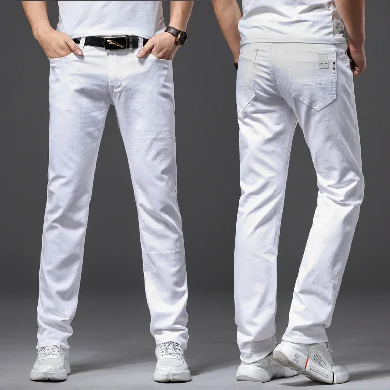 Slim Fit Elastic Jeans Stretch Casual Business Trousers for Men