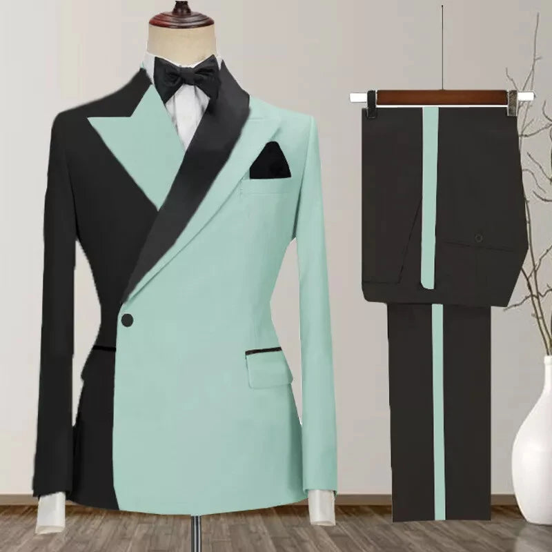 One Button Men's Suit Peak Lapel 2-Piece Blazer and Pants Set