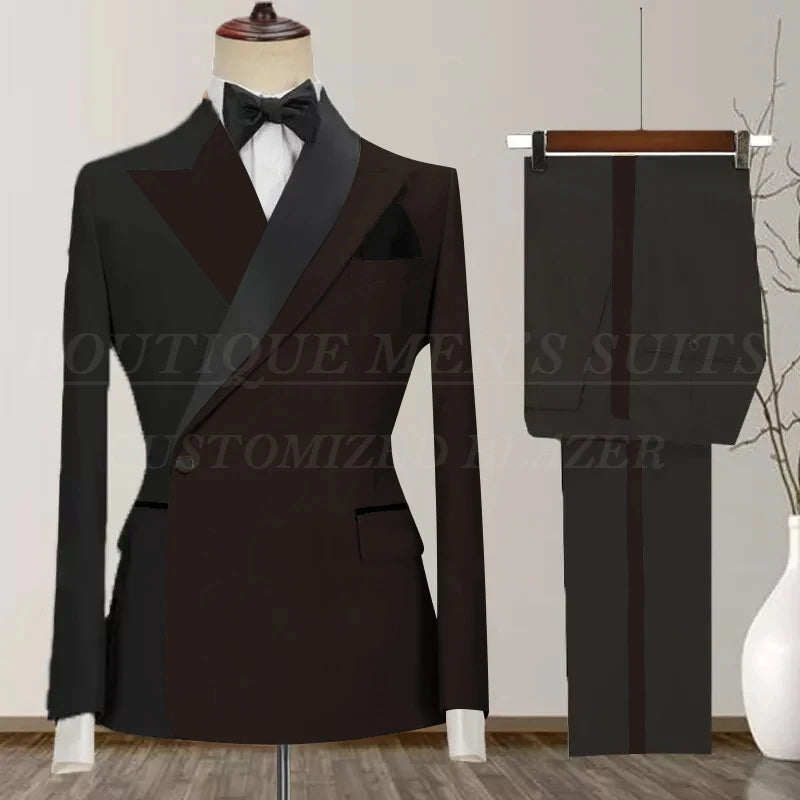 One Button Men's Suit Peak Lapel 2-Piece Blazer and Pants Set