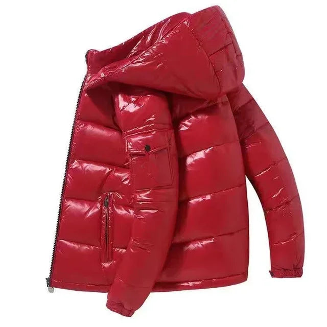 Glossy Down Hooded Jackets Women Men Winter Short Cold-Proof
