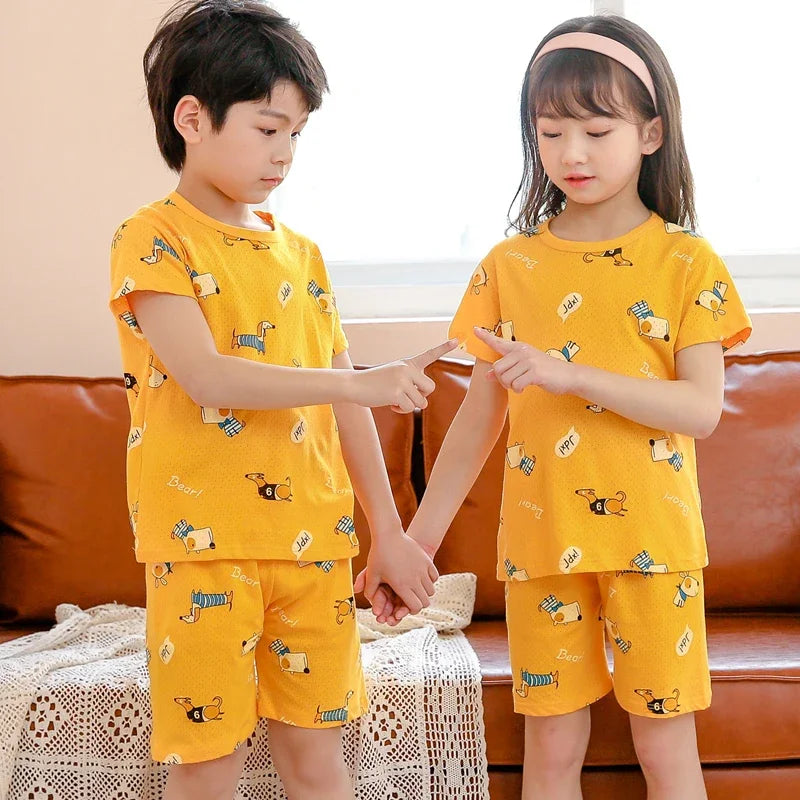 2-10 Years Kids PJs, Cotton Summer Pajama Set for Boys & Girls, Short Sleeves Sleepwear