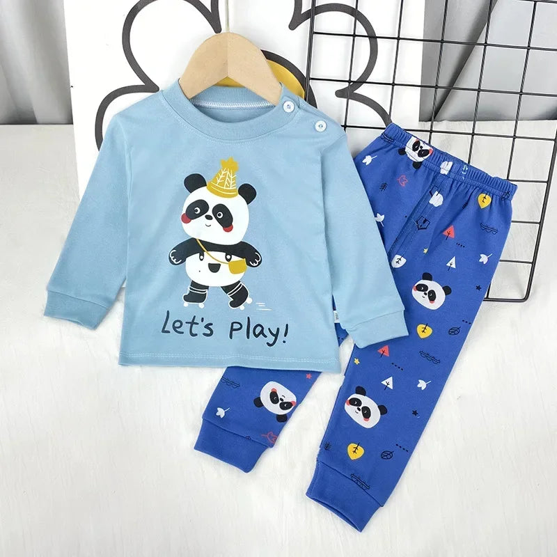 Kids Pajama Set, Cartoon Print Long Sleeve T-Shirt & Pants