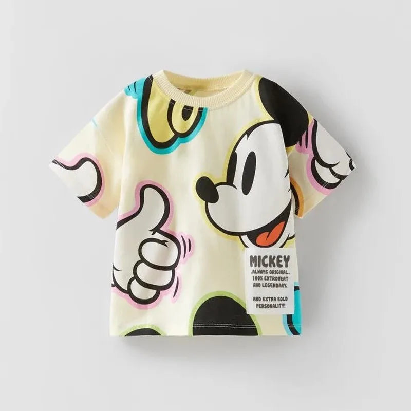Girls' Minnie Print T-Shirt, Summer Short Sleeve Cartoon Tee, Round Neck Cute Top