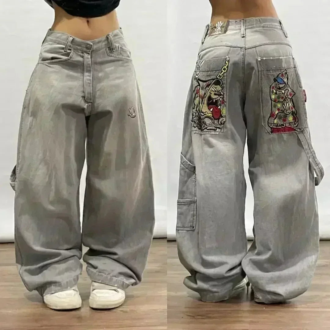 Y2K Loose Straight Jeans, Vintage Oversized Wide-Leg Unisex Pants