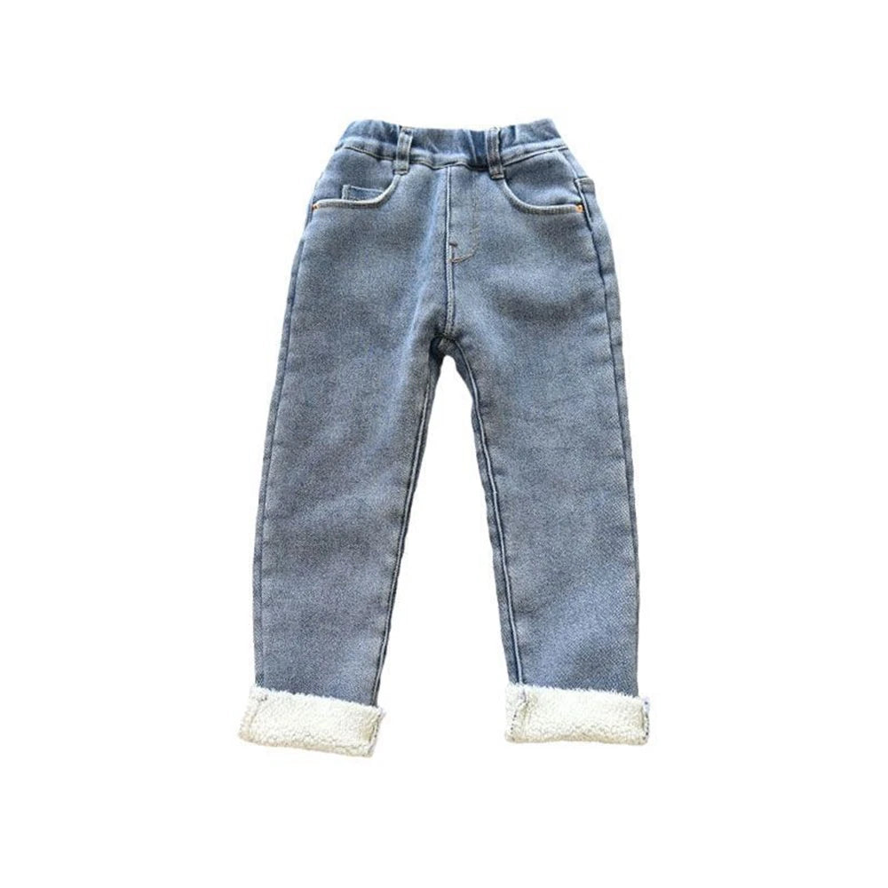 2-13 Years Kids Winter Velvet Denim Jeans, Slim Fleece Pants for Girls