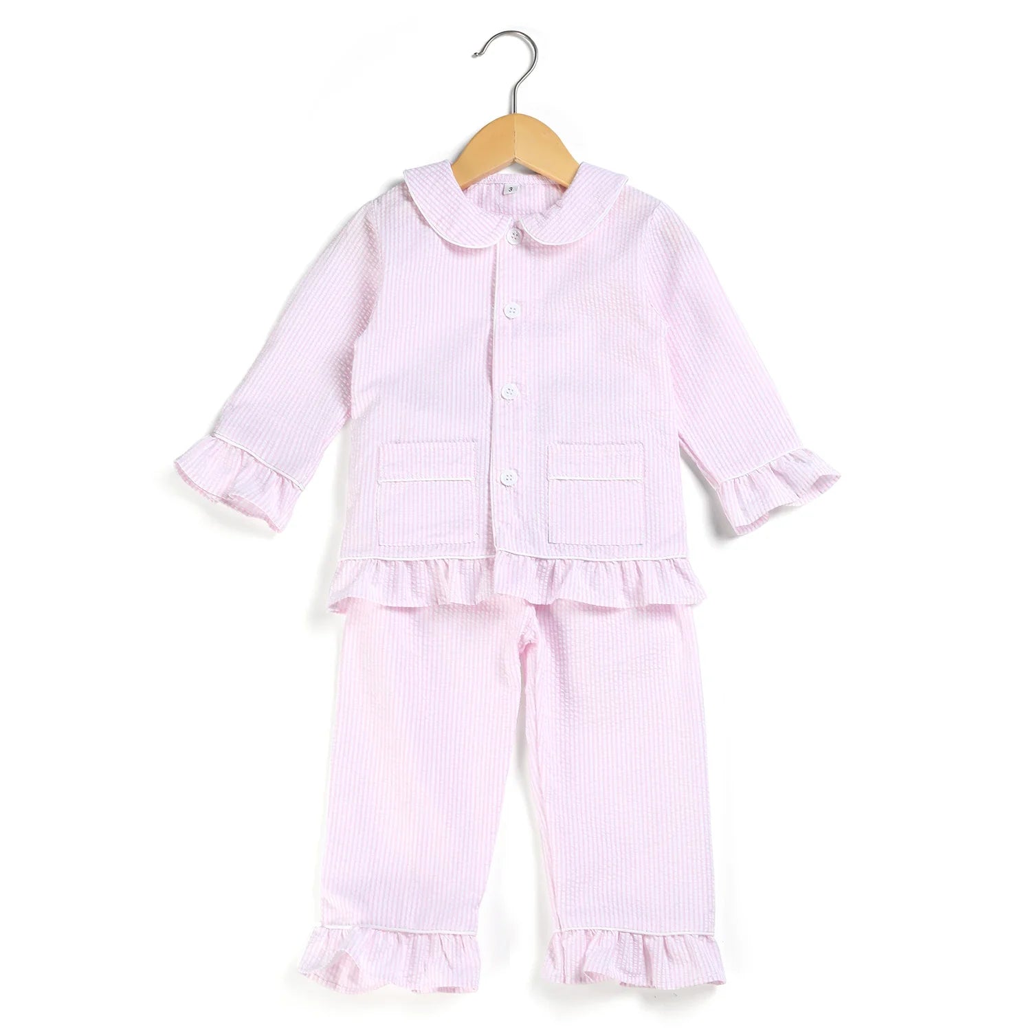 Summer Kids Pajama Set, Cotton Seersucker Matching Sleepwear for Boys & Girls
