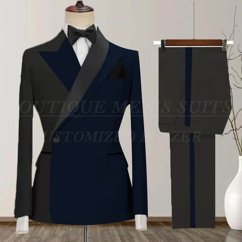 One Button Men's Suit Peak Lapel 2-Piece Blazer and Pants Set