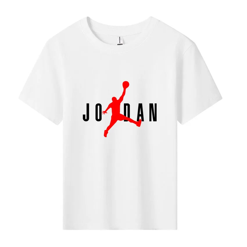 JD Letter Print Kids T-Shirt, Summer Cotton Short Sleeve Sports Top