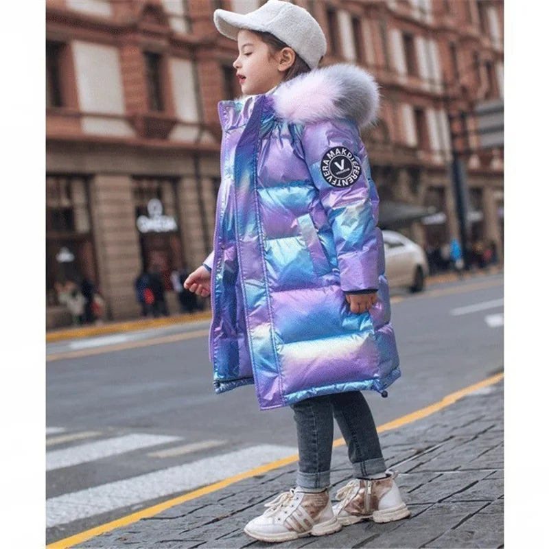 -30℃ Winter Girls Padded Jackets, Waterproof Hooded Coats for Kids (5-14 Years)