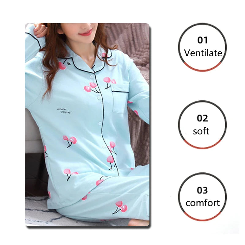 Women’s V-Neck Pajama Set – Button Down Top & Trousers Sleepwear