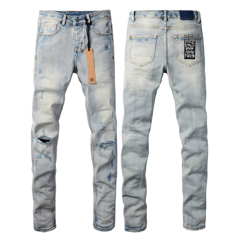 Retro Washed Light Jeans | Slim Fit Ripped Denim for Men & Women