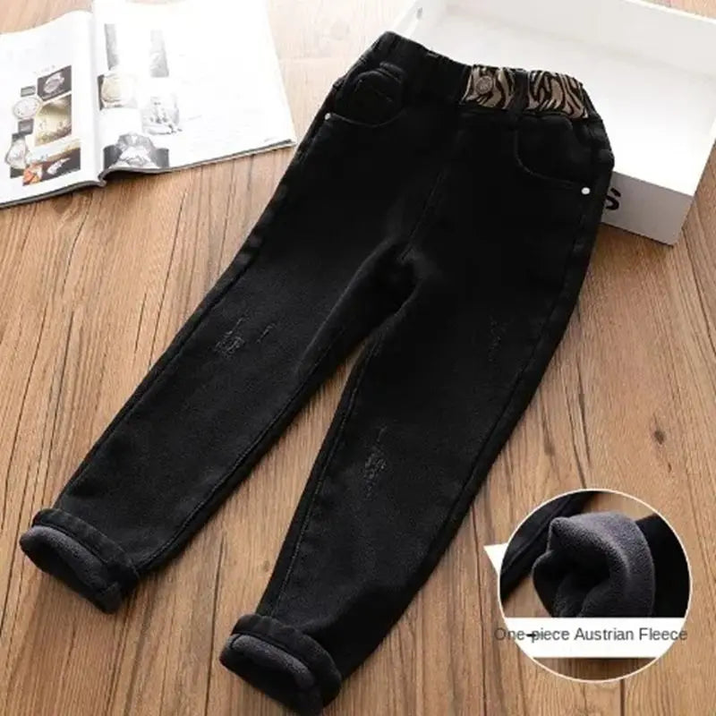 2-13 Years Kids Winter Velvet Denim Jeans, Slim Fleece Pants for Girls