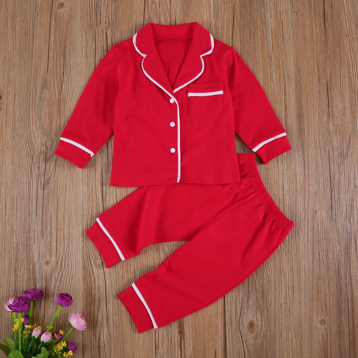 Kids Pajama Set, Long Sleeve Button-Down Shirt & Pants Sleepwear