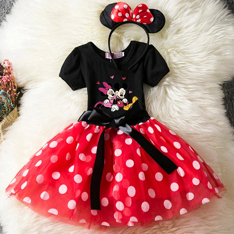 Mickey Minnie Mouse Kids Dress, Polka Dot Princess Party Costume for Girls (1-6Y)