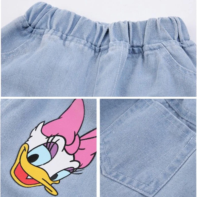 Spring Summer Kids Cartoon Daisy Jeans, Loose Denim Pants for Girls (2-6Y)