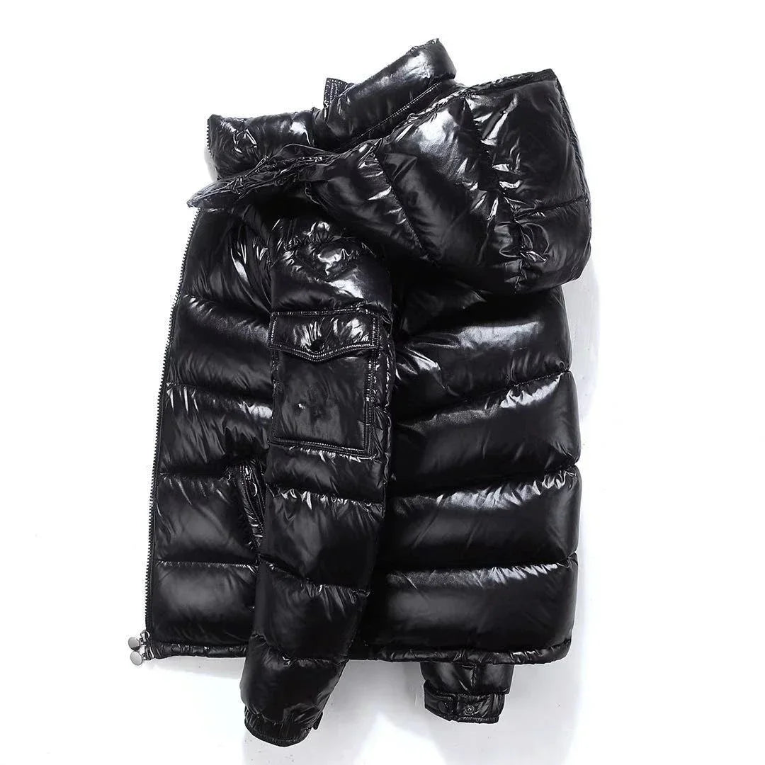 Glossy Down Hooded Jackets Women Men Winter Short Cold-Proof