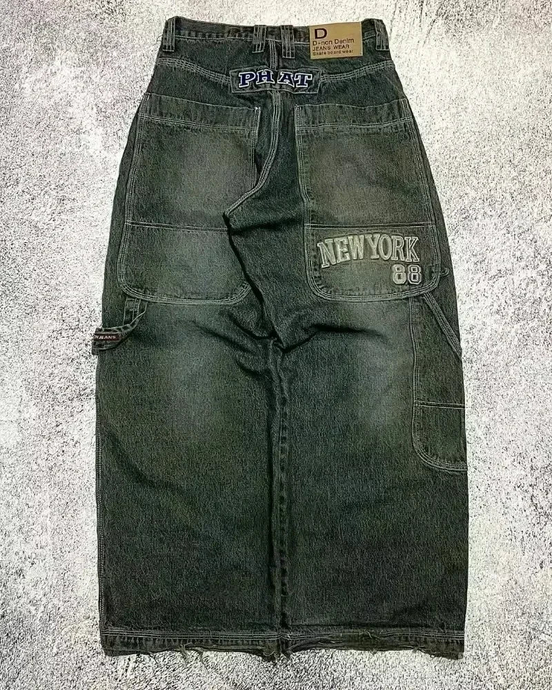 Y2K Loose Straight Jeans, Vintage Oversized Wide-Leg Unisex Pants