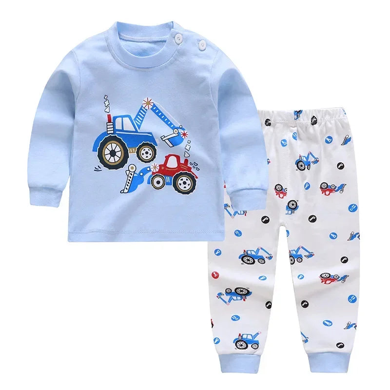 Kids Pajama Set, Cartoon Print Long Sleeve T-Shirt & Pants