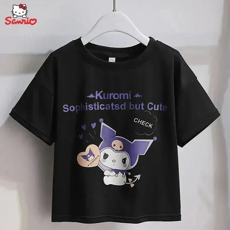 Kawaii Kuromi Skirt Suit, Sanrio Anime Preppy T-Shirt & Pleated Skirt, JK Uniform