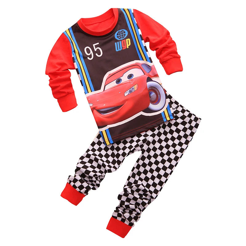 Kids Lightning McQueen Pajama Set, Cotton Long Sleeve T-Shirt & Pants, Cartoon Car Sleepwear